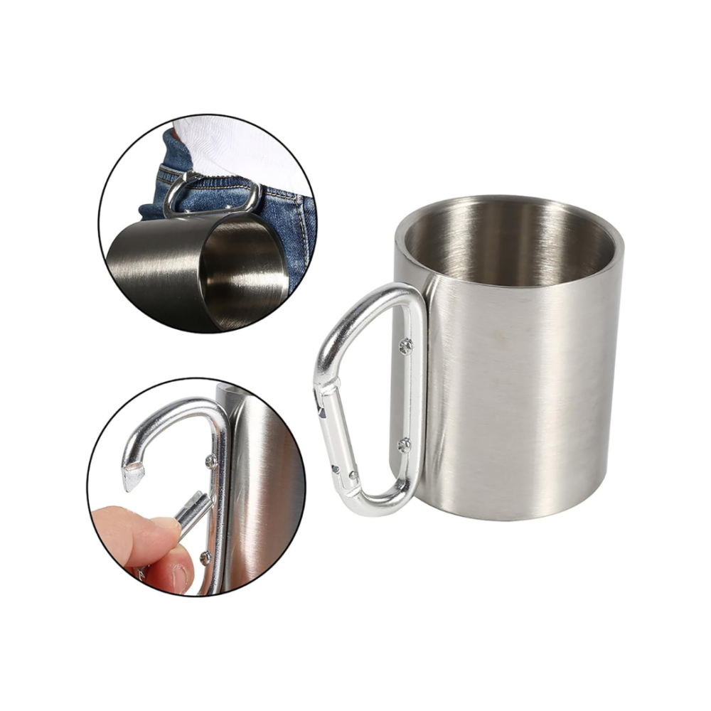 Stainless Steel MUG with carabiner keychain - Image 3