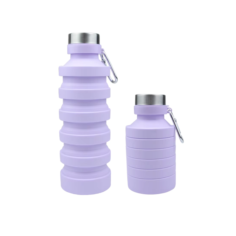 Collapsible silicone water bottle in a compact, folded form.