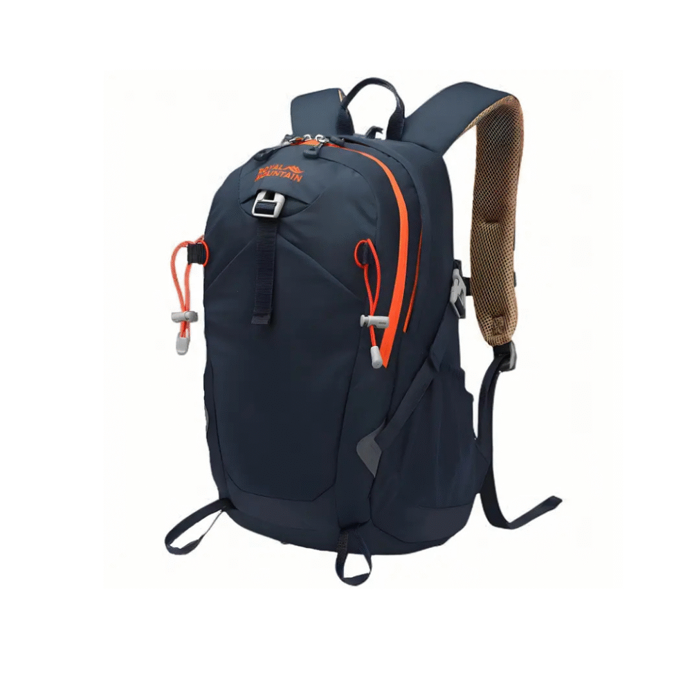 Royal Mountain 30L outdoor hiking backpack in yellow and brown, with ergonomic straps and multiple compartments for trekking and travel