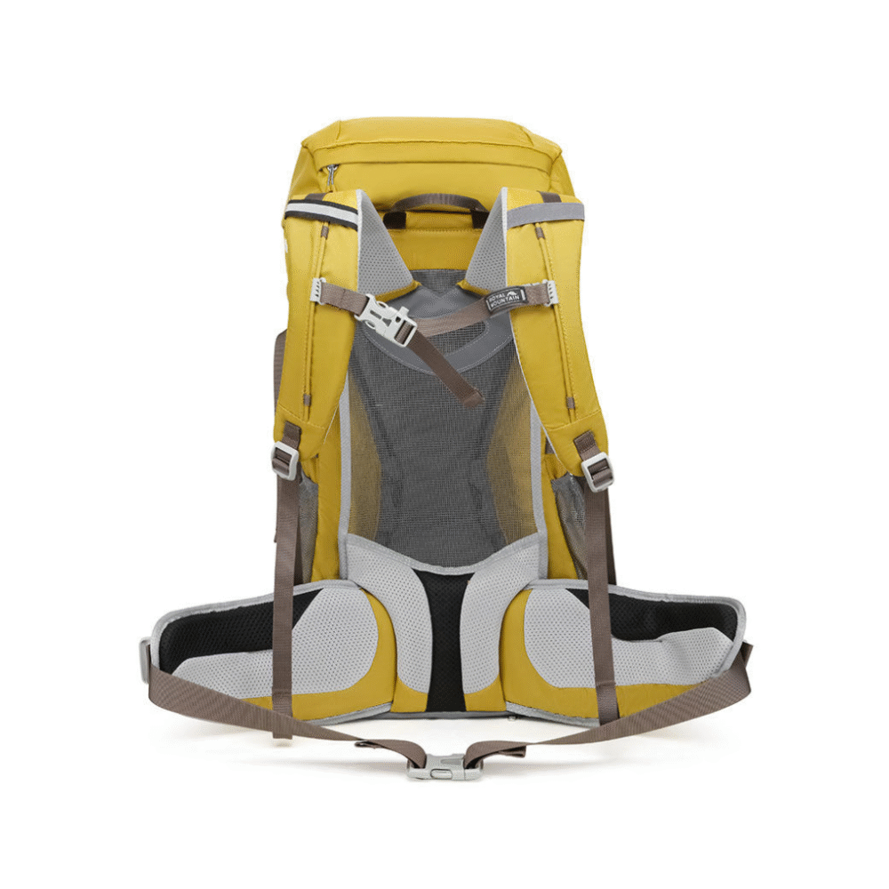 Spacious 50L nylon backpack shown with gear and clothing to demonstrate storage volume